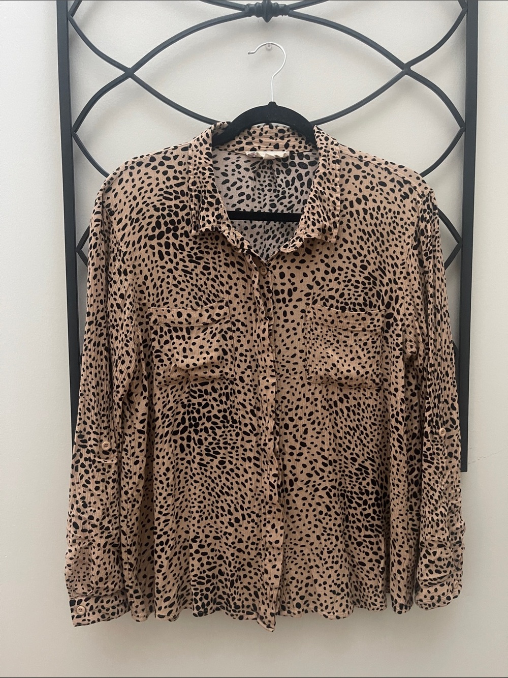 Leopard Print Button-Front Women’s Shirt -